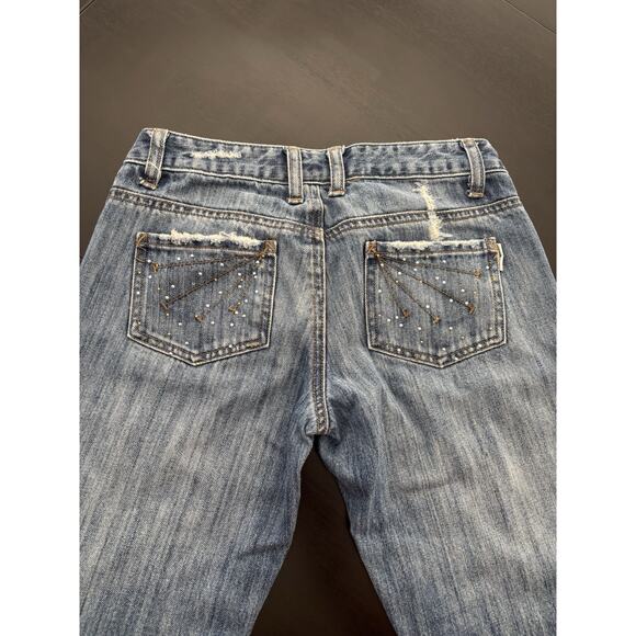 VTG HTF 90s Y2K Grunge Billabong Wide Leg Flare Distressed Jeans Sz 25” Studded - Picture 4 of 14